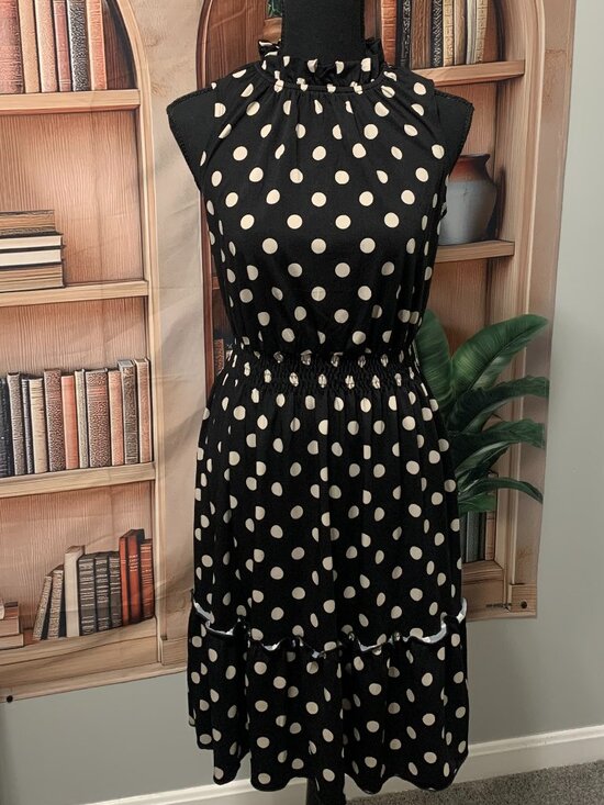 Enfocus Studio Dresses & Skirts - Black Sleeveless Dress with Tan Dots
